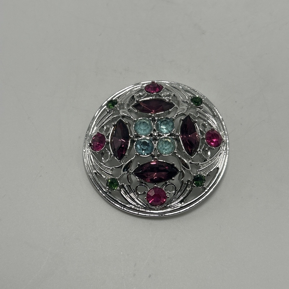 Vintage Sarah Coventry Brooch Pin Metal Rhinestones